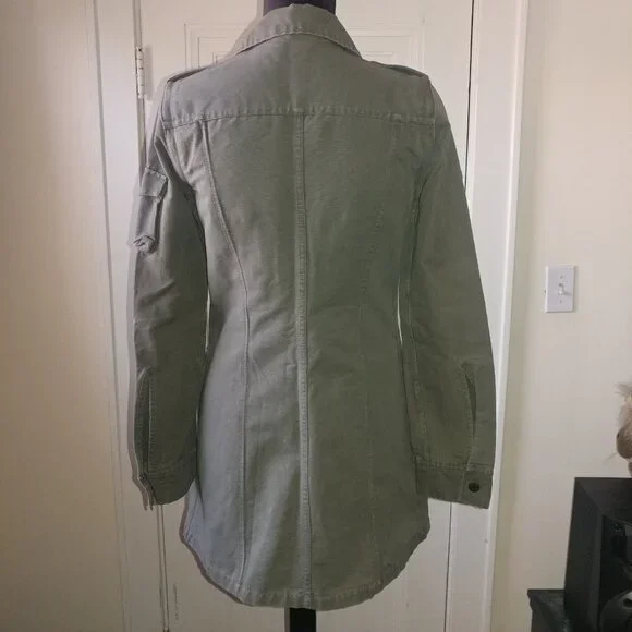 BB Dakota Vintage Olive Green Long Twill Utility Jacket - Size Small - Picture 4 of 15